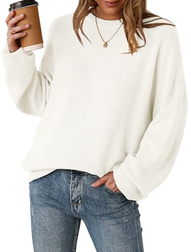 Arach&Cloz Suéter Oversize de Lana para Mujer de Estilo Jersey de otoño/Invierno, Cuello Redondo, Manga Larga