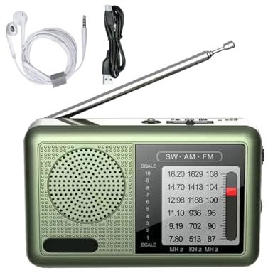 Radio FM - Poste Radio Mondial avec Écouteurs | Batterie Rechargeable, Récepteur Ondes Courtes Bande Intégrale pour Extérieur, Maison, Voyage et Camping
