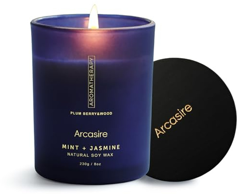 Arcasire Mint & Jasmine Scented Candle, Luxury Candles for Women, 8oz Soy Wax Candle, 50 Hours Burn Time, Ideal Candle Gift for Women and Men, Birthdays, Christmas, Weddings, Bath (Mint & Jasmine)