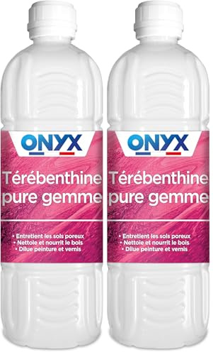 Onyx - Térébenthine Pure Gemme - Produit Nettoyant et Nourrissant Bois, Cuirs Encrassés et Objets Cirés, Diluant Pâte à Bois et Cires - Fabrication Française - 1L (Lot de 2)