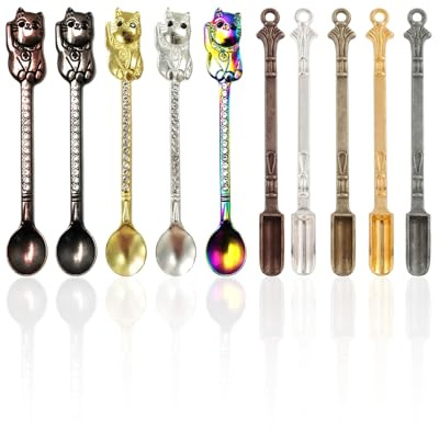 Geyynow 10 Pcs Mini Spoon Keychain, Metal Tiny Shovel Spoons for Home Kitchen Spices, Necklace Charms Pendants Diy Craft Making