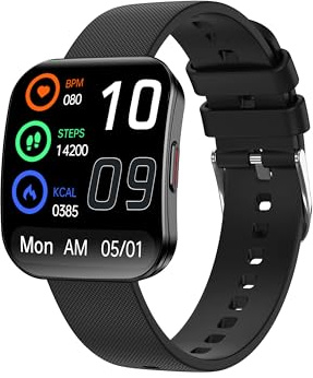 Smart Watch for Men Women, Bluetooth Calls, AI Dial,AI Q&A,1.85 HD AMOLED Curved Display Fitness Watch with Heart Rate/SpO2/Stress Monitor, Pedometer,110+ Sports Waterproof IP68 Smartwatch,Deep Black