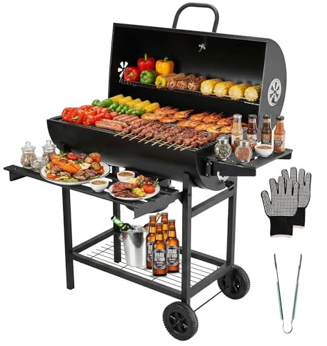 DEWINNER Barbecue a Carbonella con Griglia,girarrosto per pollo rimovibile,guanti antiscottatura e pinza in omaggio,ideale per giardino/terrazza/campeggio (Modello base)