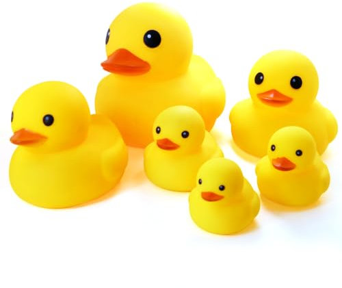 Novelty Place Six Rubber Duck Family Pack Ducky Float and Squeak Baby Bath Toy Ducks for Kids (Pack of 6)