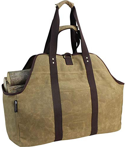 MYFIREPLACEDIRECT Heavy Duty Waxed Canvas Log Rack - Durable Firepalce Wood Bag with Reinforced Straps