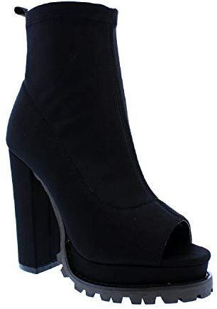 Liliana Women Fashionable Peep Open Toe Cutout Chunky Heel Bootie Monclair-21 Monclairblack 10