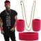 FLOFIA Neon Schweißbänder Set Rapper Kette Gold Gangster Kette Goldkette Hiphop Gangster Schmuck Panzerkette 80er 90er Jahre Fasching Karneval Kostüm Party Accessoire für Damen und Herren