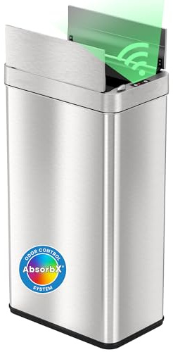 iTouchless 68 Liter / 18 Gallon Wings-Open Lid Sensor Kitchen Trash Can with Odor Filter, Dog-Proof Slim Automatic Large Capacity Stainless Steel Garbage Recycling Bin for Home Office Business Garage