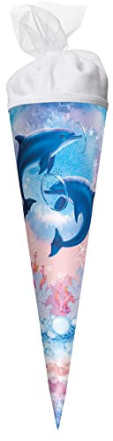 ROTH Geschenk-Schultüte groß Delfine 22 cm - rund Tüllverschluss - Zuckertüte Schulanfang