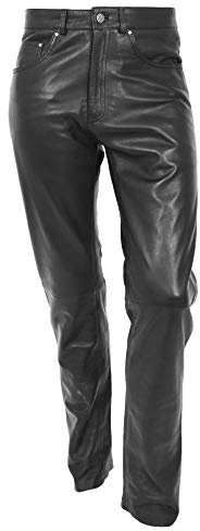 Pantaloni da uomo in morbida pelle, gamba dritta, vestibilità regolare, colore nero, Nero , 48