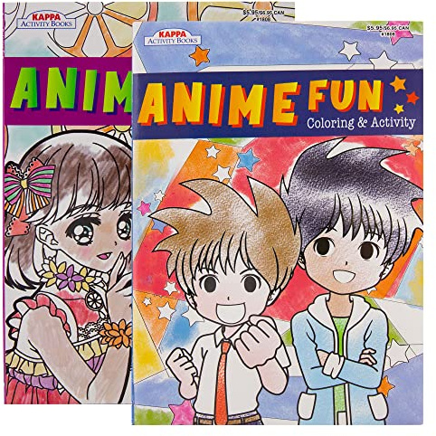 Kappa Anime Fun Coloring & Activity Book 2 Titles, Fun Game Workbook for Learning Drawing Coloring, Gift for Kids, 2-Pack