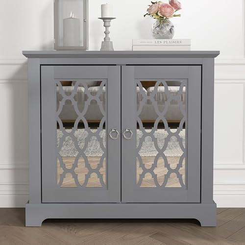Galano Novara 2 Door Sideboard – Modern Storage Cabinet with Adjustable Shelves, Freestanding Console for Living Room, Hallway & Kitchen – Cool Grey