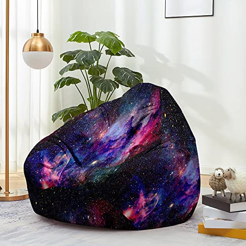 FANSU Sitzsack Waschbar 3D Sternenklarer Himmel Sitzsack Ohne Füllung Sitzsäcke für Kinder Erwachsene Sitzsack Outdoor Indoor Stofftier Aufbewahrung mit Reißverschlus (100x120cm,Schwarz lila)
