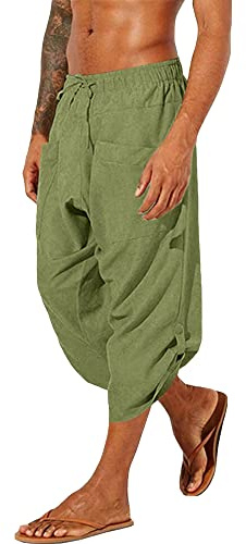 YAOHUOLE Men's Cotton Linen Pants Loose Casual Yoga Pants Beach Trousers Summer Lightweight Elasticated Waist Drawstring