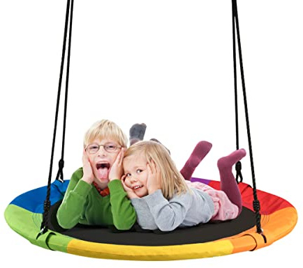 KOMFOTTEU Columpio Nido Infantil para Exterior, Columpio Colgante para Jardín con Altura Ajustable de 100 a 160 cm, Carga de 150 kg, Diámetro de 100 cm (Colorido)