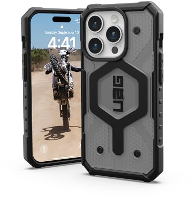 Urban Armor Gear Pathfinder Funda Compatible con Apple iPhone 15 Pro Case [Compatible con Carga inalámbrica/magnética, protección contra caídas según Norma Militar] Ceniza (Gris Transparente)