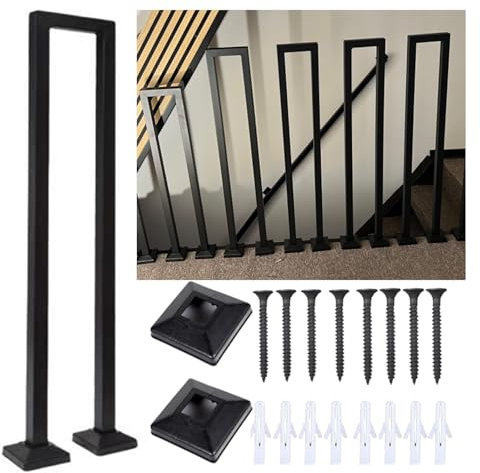 Geländer Treppe, Handlauf Treppe, Treppengeländer Innen, Handlauf Schwarz, Treppengeländer Außen, U Förmiger Geländer Außen, Treppenhandlauf für Balkone Flure Wohnungen Villen (Schwarz/100CM)