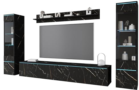 Muebles Slavic Set di mobili da soggiorno, set di mobili TV, 4 pezzi, mobili moderni per soggiorno, armadietto da parete, mobili soggiorno (San Sebastian, LED)