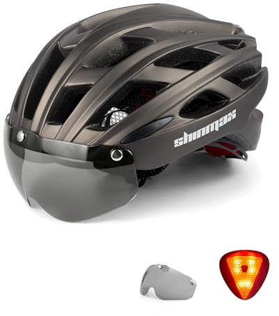 Shinmax cykelhjälm med säkerhet LED-ljuscykelhjälm för män kvinnor cykelhjälm med avtagbart magnetiskt visir och foder andningsbar MTB-hjälm vuxen lätt justerbar storlek cykelhjälm NR-096