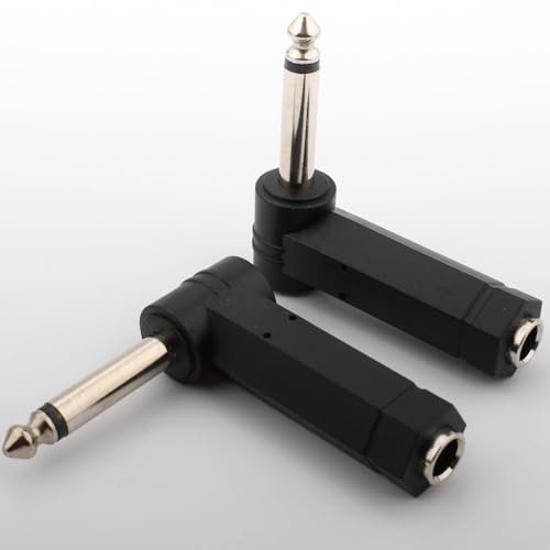RUNCCI-YUN 2 pcs Rechtwinkliger 1/4 Zoll 6,35 mm TS Audio Anschluss,90 Grad 6,35 mm auf 6,35 mm Adapter,6,35 mm Stecker auf 6,35 mm Buchse, TS Stecker auf 6,35 mm Mono Audio Klinken