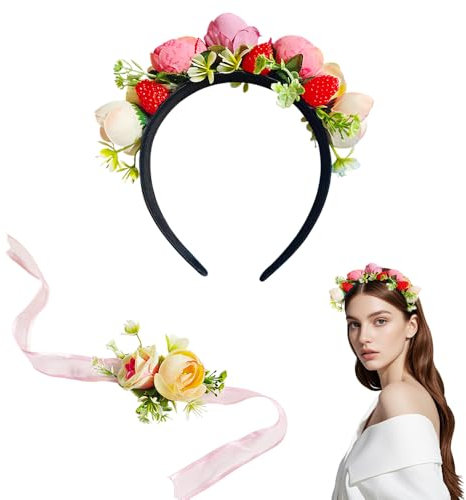 Bandeau Fleuri Guirlande avec Ruban - Couronne Cheveux pour Fête et Décoration
