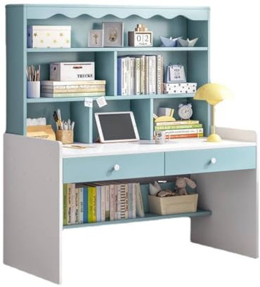 Escritorio de madera para computadora con almacenamiento, escritorio de oficina en casa con cajones/estantes, mesa de estudio para juegos, PC, portátil, estación de trabajo