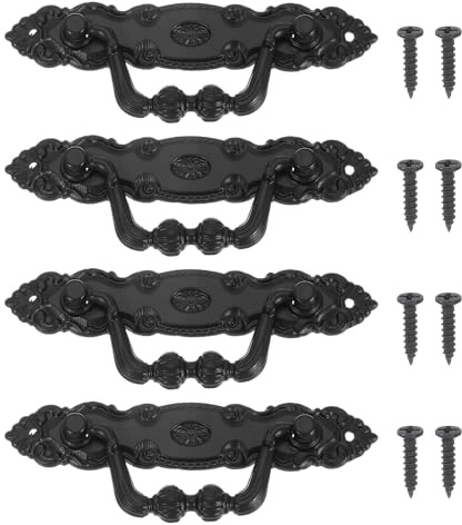 PATIKIL Tiradores Decorativos Vintage 4.13x1.46, 4 Piezas Tiradores De Cajón Con Tornillos Para Gabinete Caja De Madera Armario Alacena Cómoda Muebles Herrajes, Negro