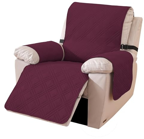 Ystyle Copripoltrona Relax Reclinabile, Reversibile Copri Poltrona Con Braccioli Universale, Copertura Poltrona Elettrica Antigraffio Antimacchia (1 Posto, Bordeaux + Caffè Chiaro)