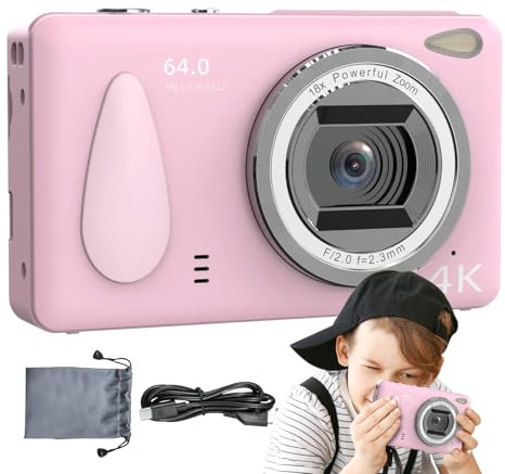 Digitalkamera, 4K-videokamera, HD-fotoenhet, 18 x zoomautofokus, anti-skakstabilisering, 2,4 skärm svart, bärbar kompakt idealisk för vloggning, resor och evenemang
