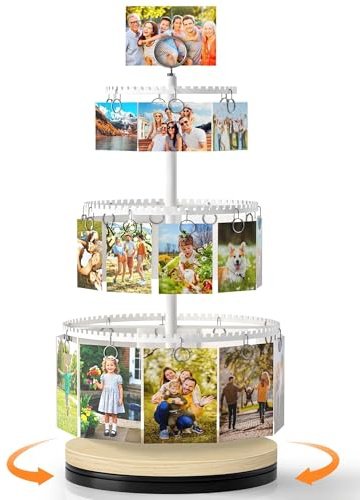 VINCOURNA Rotating Photo Holder Stand for Tables with 30 Clips, 3-Tier Picture Photo Display Tree, Money Tree Gift Card Holder for Graduation, Birthday, Holiday, Greeting Cards & Cash Tabletop Decor