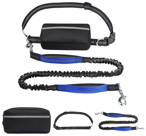 WIYETY Laisse de jogging pour chien avec sangle ventrale, laisse pour chien avec coutures réfléchissantes, laisse de jogging 2 en 1 avec double poignée, pour chiens de grande et moyenne taille, 120