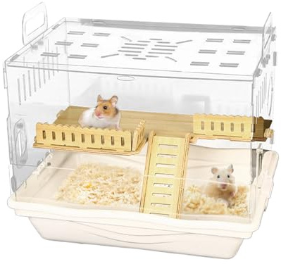 Gabbia Per Piccoli Animali – Casa Trasparente Per Criceti Con Base In Legno, Scatola Per Habitat Ventilata Per Animali Domestici, Recinto Di Osservazione Per Gerbilli Ricci Topi, Compatta Casa Per Ani