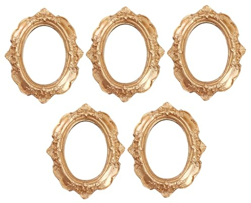 5 st små guldramar 12,2 x 9,9 cm oval vintage barock harts mini bildramar för gör-det-själv fotouthantverk