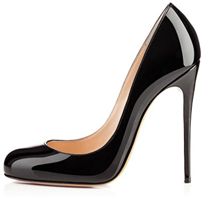 Elashe - Femmes Artisan Fashion Escarpins - Stiletto - Brillant Synth¨¦Tique - 12CM Talon Aiguille - Bout Rond Noir EU38