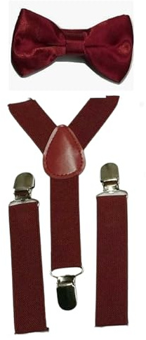 L&L® 2 Pcs Kid Children Boy Braces + Bow tie Set Suspender Wedding UK (1-6 years old, Wine red)
