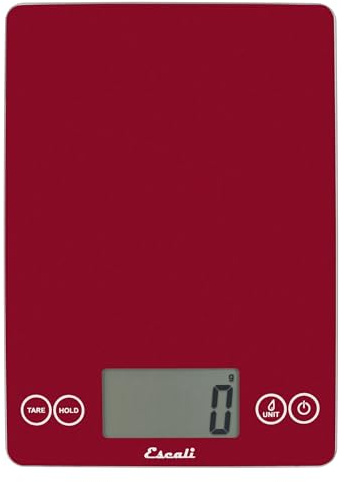 Escali Arti Glass Food Scale Digital Countertop Kitchen, Baking and Cooking Scale with Nutrition and Calorie Counter, 15-Pound Capacity, 9 x 6.5 x .75, Rio Red