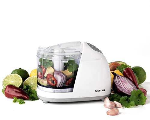 Salter EK2182 Electric Mini Food Chopper – 350ml Food Processor, Oil Drizzle Hole, Easy Food Prep, Dice Fruit/Vegetables/Onions, BPA-Free Dishwasher Safe Bowl, Stainless Steel Blades, One Touch, 150W
