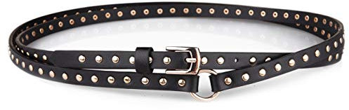 CHIC DIARY Nietengürtel Punk Gothic Modisch Schmaler Gürtel Damen Wickelgürtel Taillengürtel Schwarz Jeansgürtel 200cm