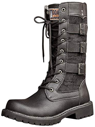 Susenstone Bottes Moto Homme En Cuir Mode Pas Cher Boots à Talon Plates Cavaliere A Lacets De Neige Automne Hiver Chaud Vintage Hautes Chaussure De CavalièRes