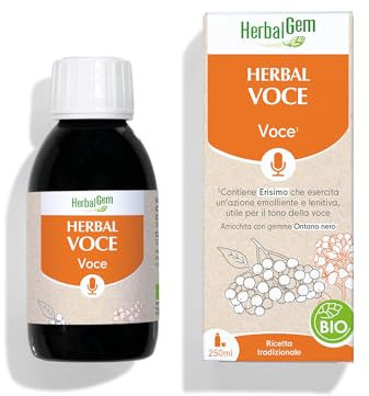 HerbalGem Sciroppo per la Voce - Protezione delle Corde Vocali per Cantanti, Oratori e Fumatori - Formula Naturale con Gemmoderivati - BIO – 250 ml