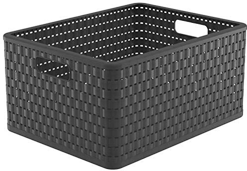 Rotho Country Aufbewahrungsbox 28l in Rattan-Optik, Kunststoff (PP) BPA-frei, anthrazit, A4+/28l (43.0 x 33.0 x 21.5 cm), Nicht zutreffend