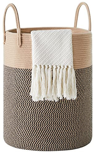 YOUDENOVA Wäschekorb Geflochten Wäschesammler Spielzeug Aufbewahrung Aufbewahrungskorb mit Griff Handarbeit Aus Baumwolle (105L, Braun Streifen)