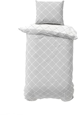 BLUE MOON Bio Renforcé Premium Bettwäsche Set | 100% Bio-Baumwolle | Pflegeleicht & Bügelfrei | Hautfreundlich & Nachhaltig | Für Sommer & Winter (Check Doubleface Silver, 140 x 200 + 70 x 90 cm)