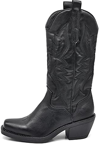 Texani Women's Cowboy Western Boots Boots Pointed Toe Camperos Ethnic DT-16, 21 24 Black, 6 UK