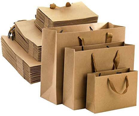 Lyellfe Brown Gift Bags, 45 Pack Heavy Duty Kraft Paper Bags with Handle, Assorted Recycled Shopping Bags, Retail Merchandise Bags for Valentine's Day, Birthday, Wedding