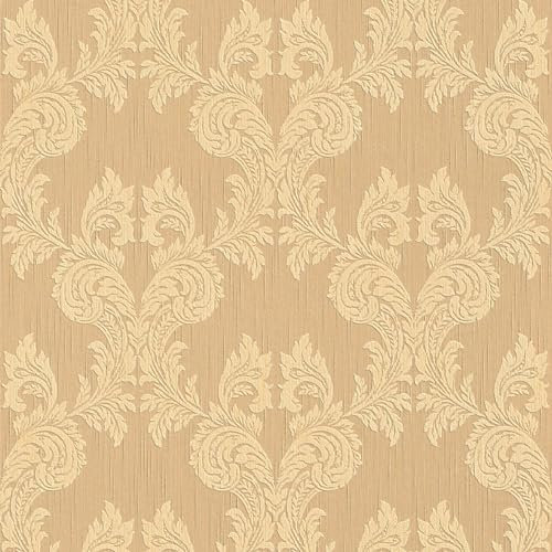 Textiloptik tapet Profhome 956303-GU textiltapet strukturerad i barockstil matt orange beige 5,33 m2