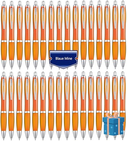 Libetui Set 50 Stück ergonomische Kugelschreiber Orange Druckkugelschreiber Blaue Großraummine Kulis Büro Praxis Uni Haushalt Kuli Set 50er Kugelschreiber Orange