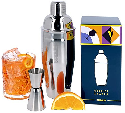 Shaker Cocktail Dosatore Kit Barman, Shaker Cobbler Professionale 3 Pezzi con Jigger Cocktail Misurino Graduato Drink, Set Attrezzatura da Bar in Acciaio Inox per Aperitivi e Cocktails