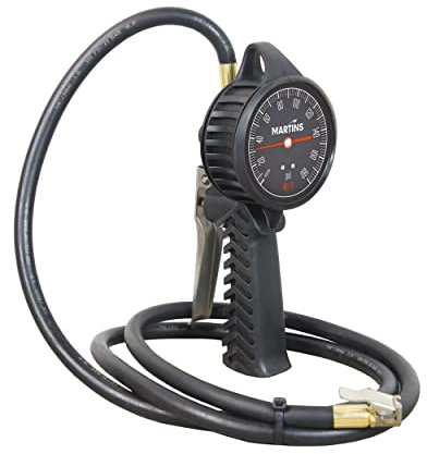 Martins Handheld Analog Tire Inflator Gauge with 6 ft Rubber Hose – Compact Tire Inflator for Automotive, Cars, Motorbikes, Bicycle – 174 PSI