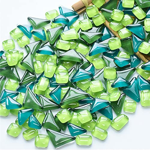 BTMIEY 500 g unregelmäßige Glasmosaikfliesen zum Basteln, winzige zufällige Farbe, kreative Herstellung für Heimdekoration, Vasen, Tassen, Bilderrahmen, Blumentöpfe (grüne Serie), 1 3 cm